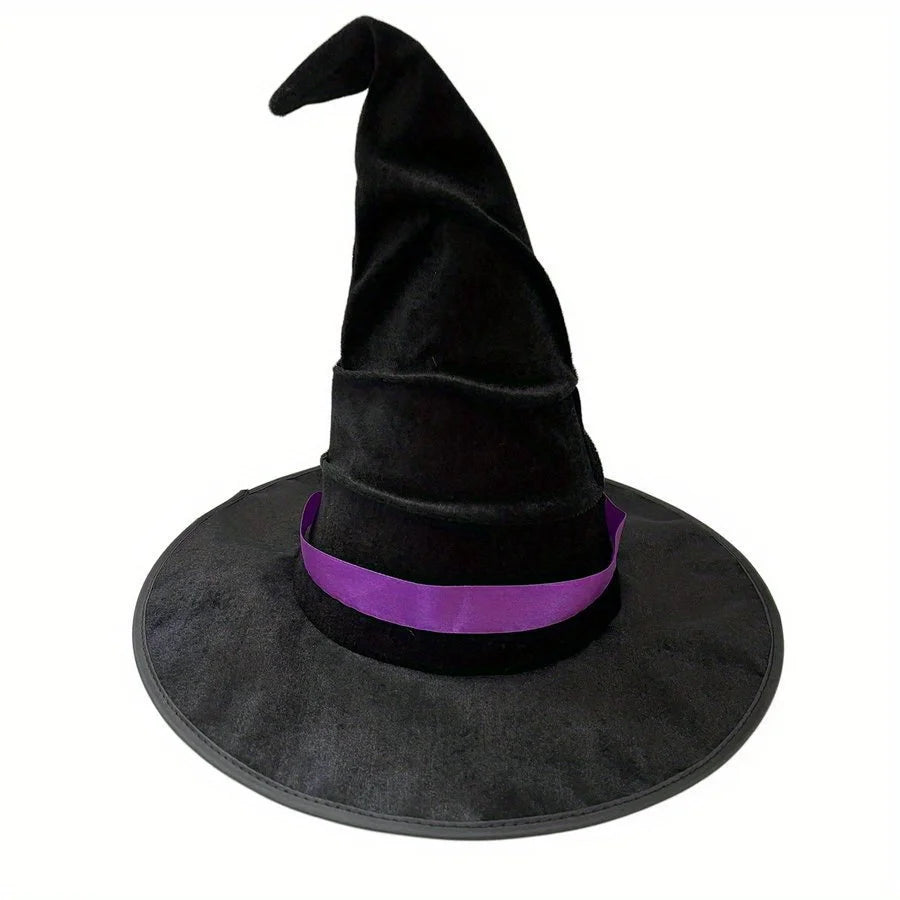 Black Velvet Crumpled Witch Hat – Halloween Costume Accessory