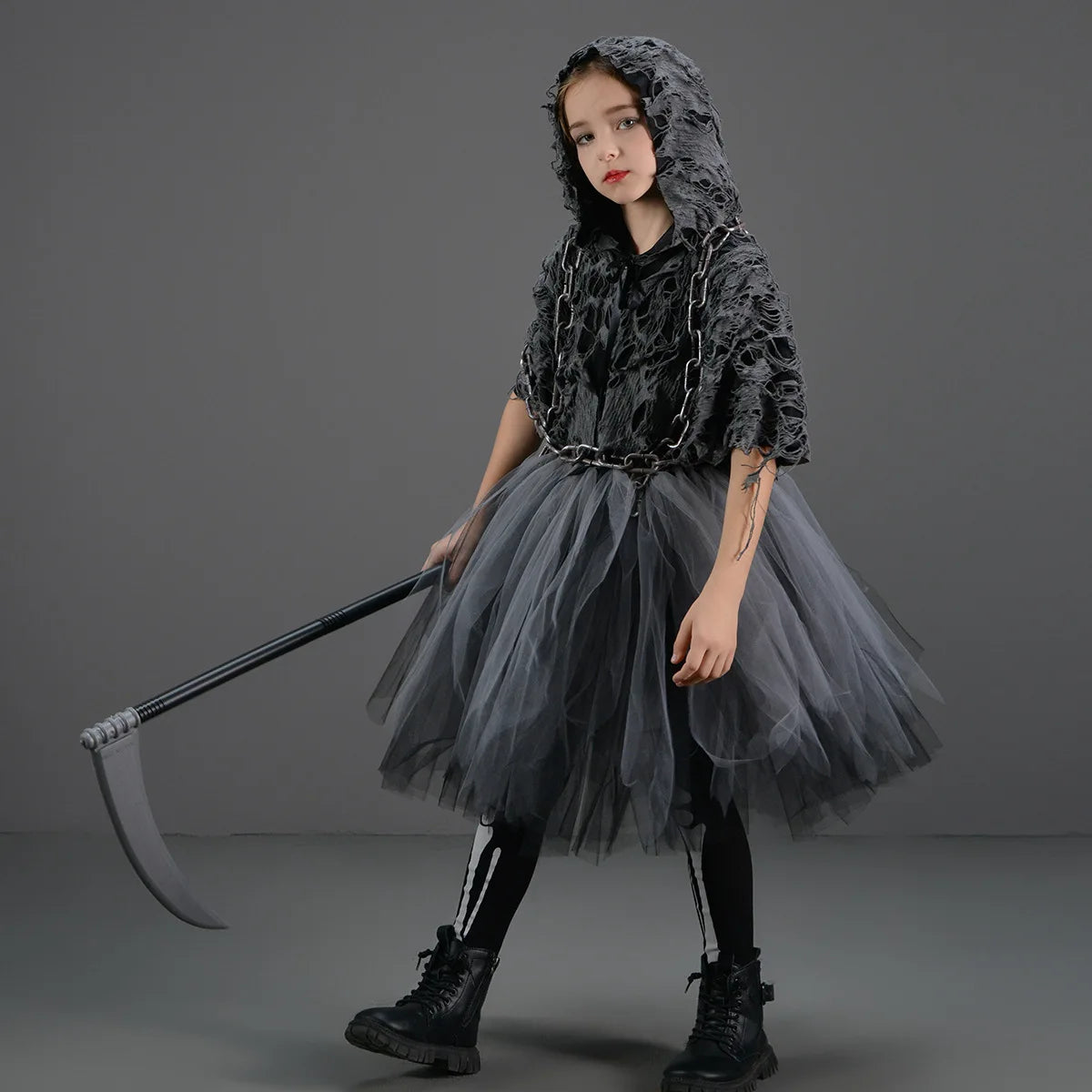 Girls Grim Reaper Black Cloak Costume
