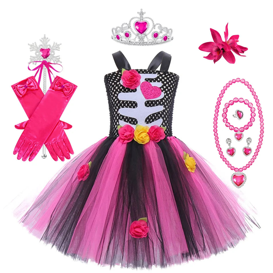 Girls Skeleton Heart Tutu Halloween Costume