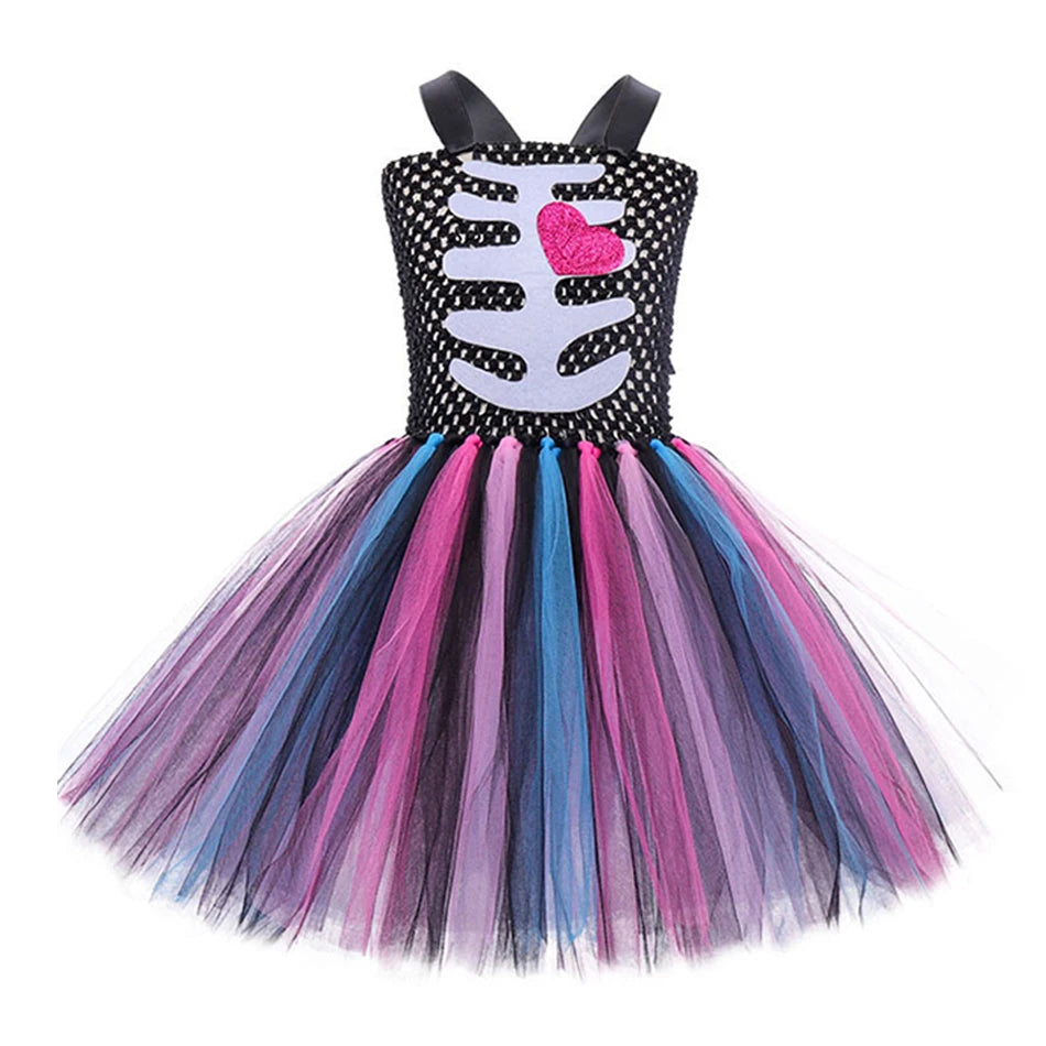Girls Skeleton Heart Tutu Halloween Costume