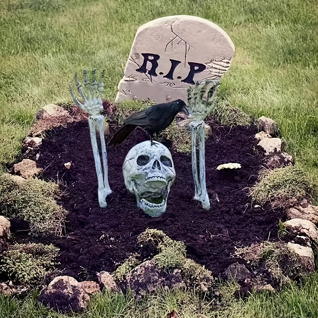 Realistic Skeleton Stakes — Haunted Skull & Hands
