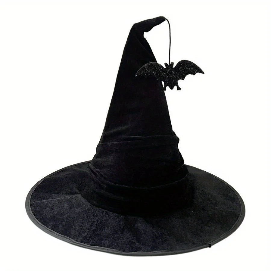 Black Velvet Crumpled Witch Hat – Halloween Costume Accessory