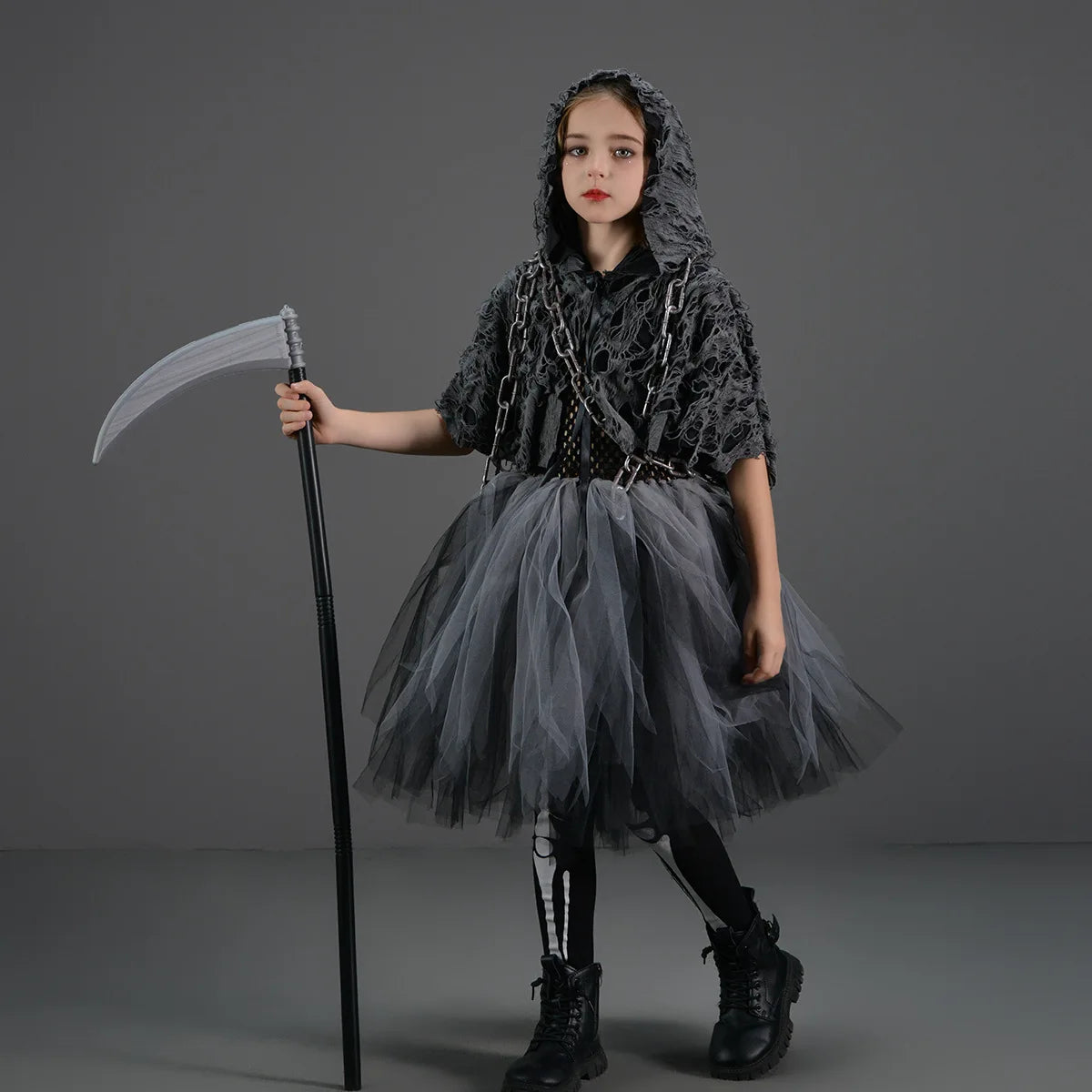 Girls Grim Reaper Black Cloak Costume