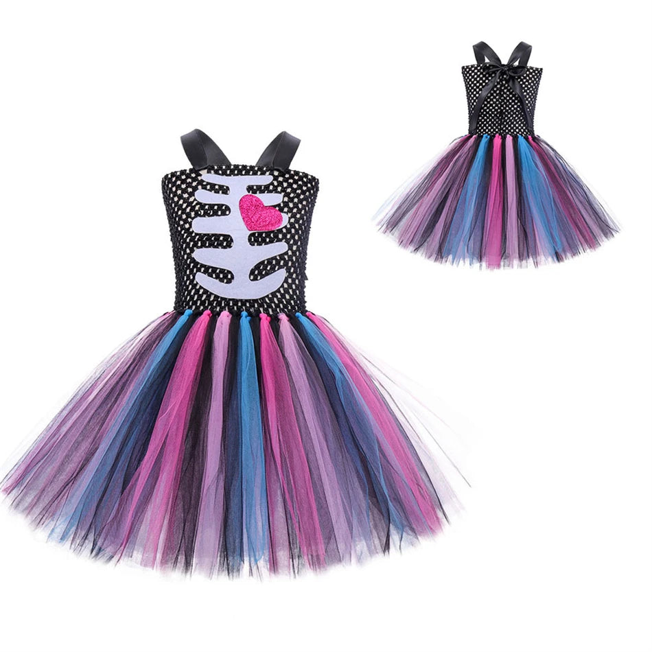 Girls Skeleton Heart Tutu Halloween Costume