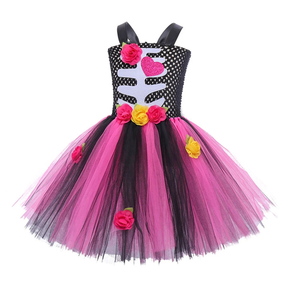 Girls Skeleton Heart Tutu Halloween Costume
