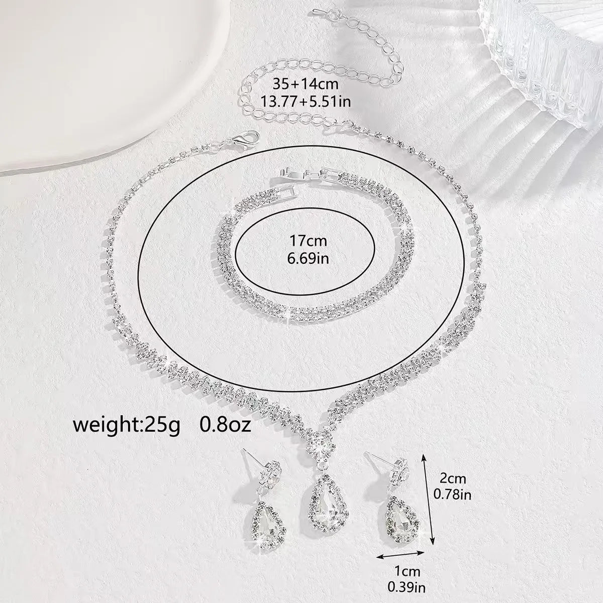 Luxury Bridal Jewelry Set — Necklace, Earrings & Bracelet