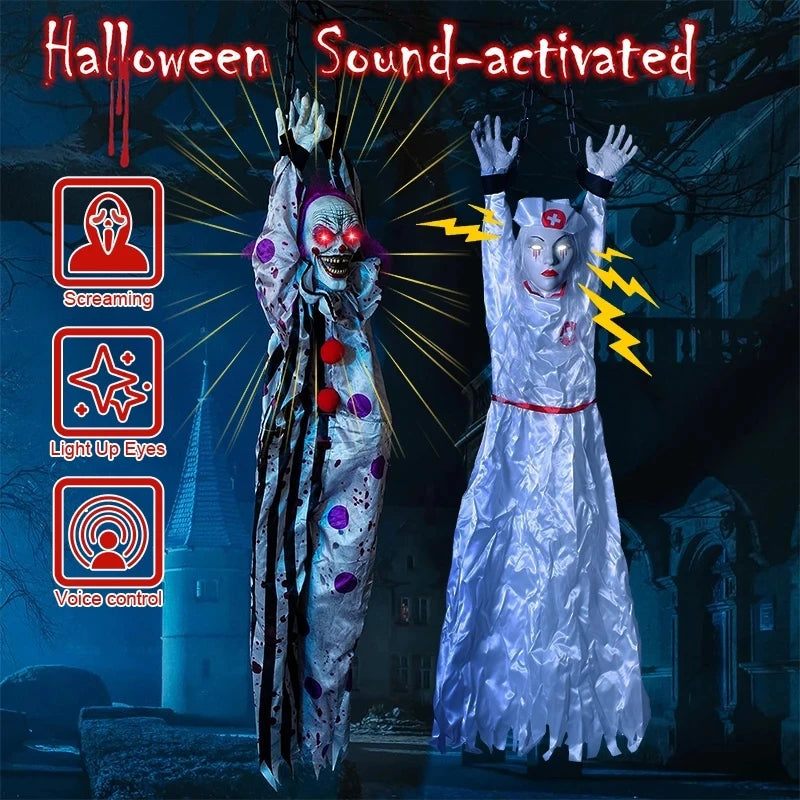 Halloween Animatronic Hanging Clown Nurse