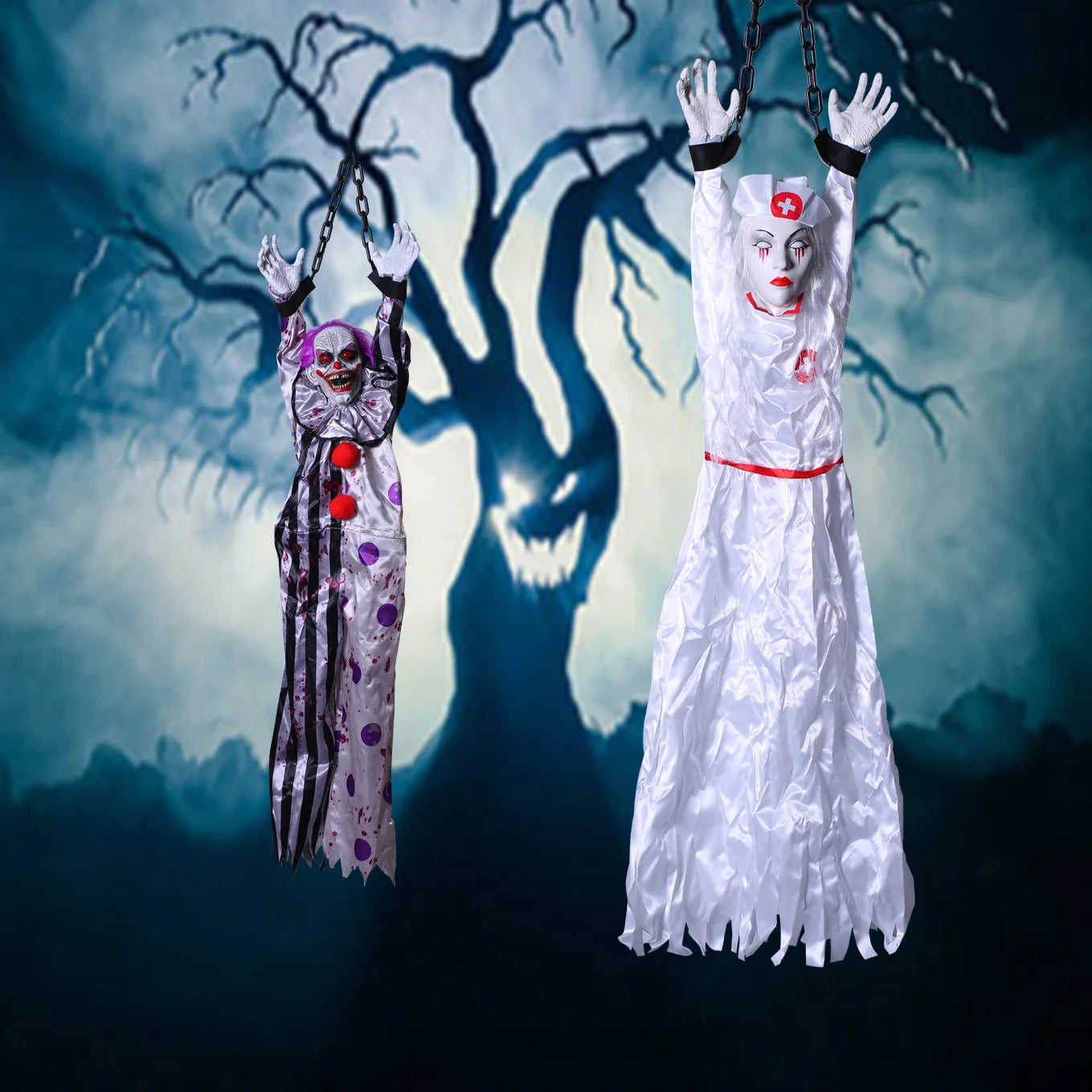 Halloween Animatronic Hanging Clown Nurse