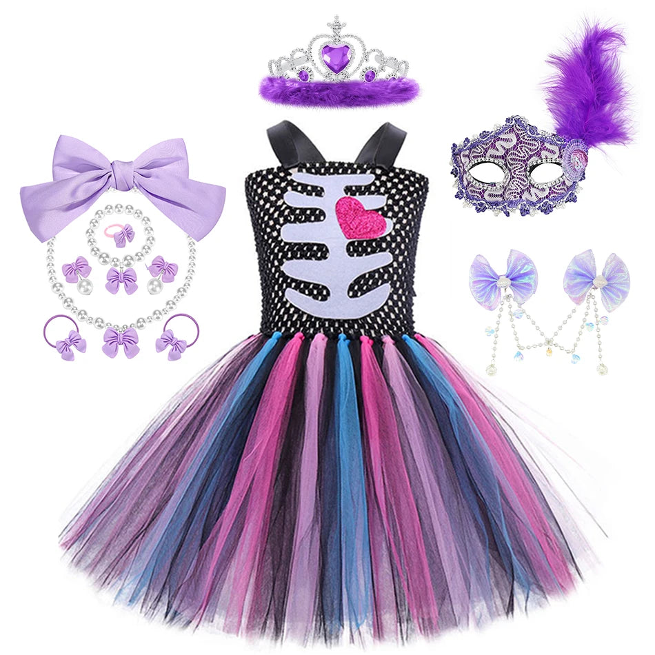 Girls Skeleton Heart Tutu Halloween Costume