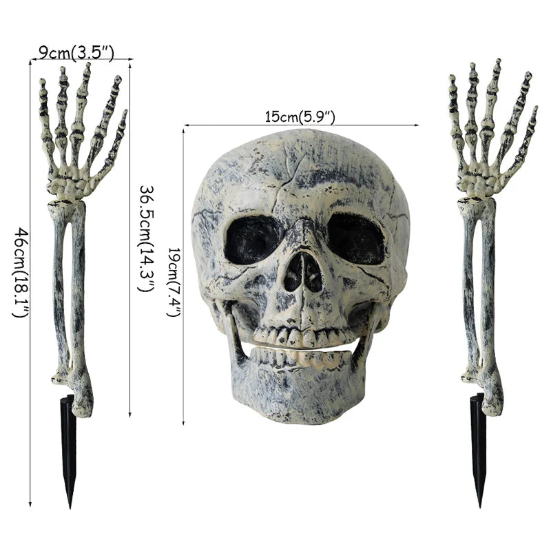 Realistic Skeleton Stakes — Haunted Skull & Hands