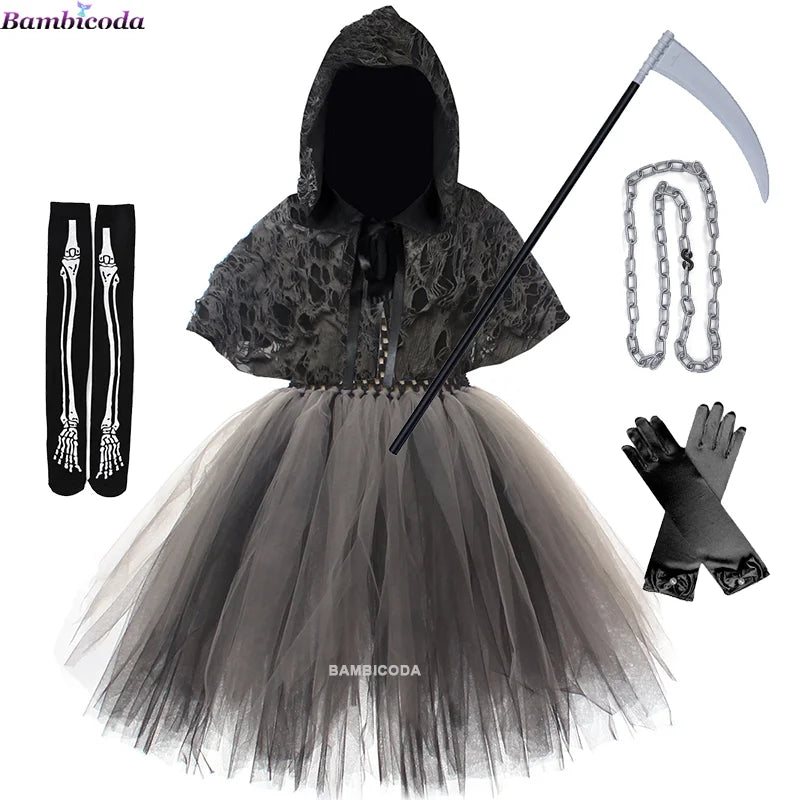 Girls Grim Reaper Black Cloak Costume