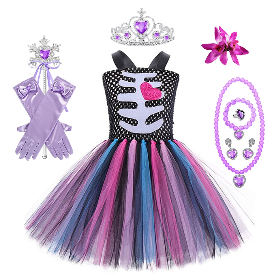 Girls Skeleton Heart Tutu Halloween Costume