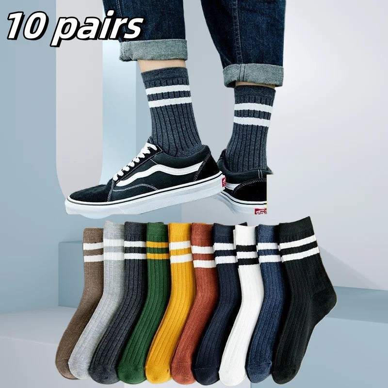 10/5/3MEN'S Mid-calf Socks Cotton Socks for All Seasons, Solid Colour and Versatile