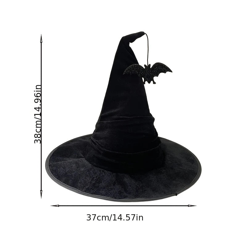 Black Velvet Crumpled Witch Hat – Halloween Costume Accessory