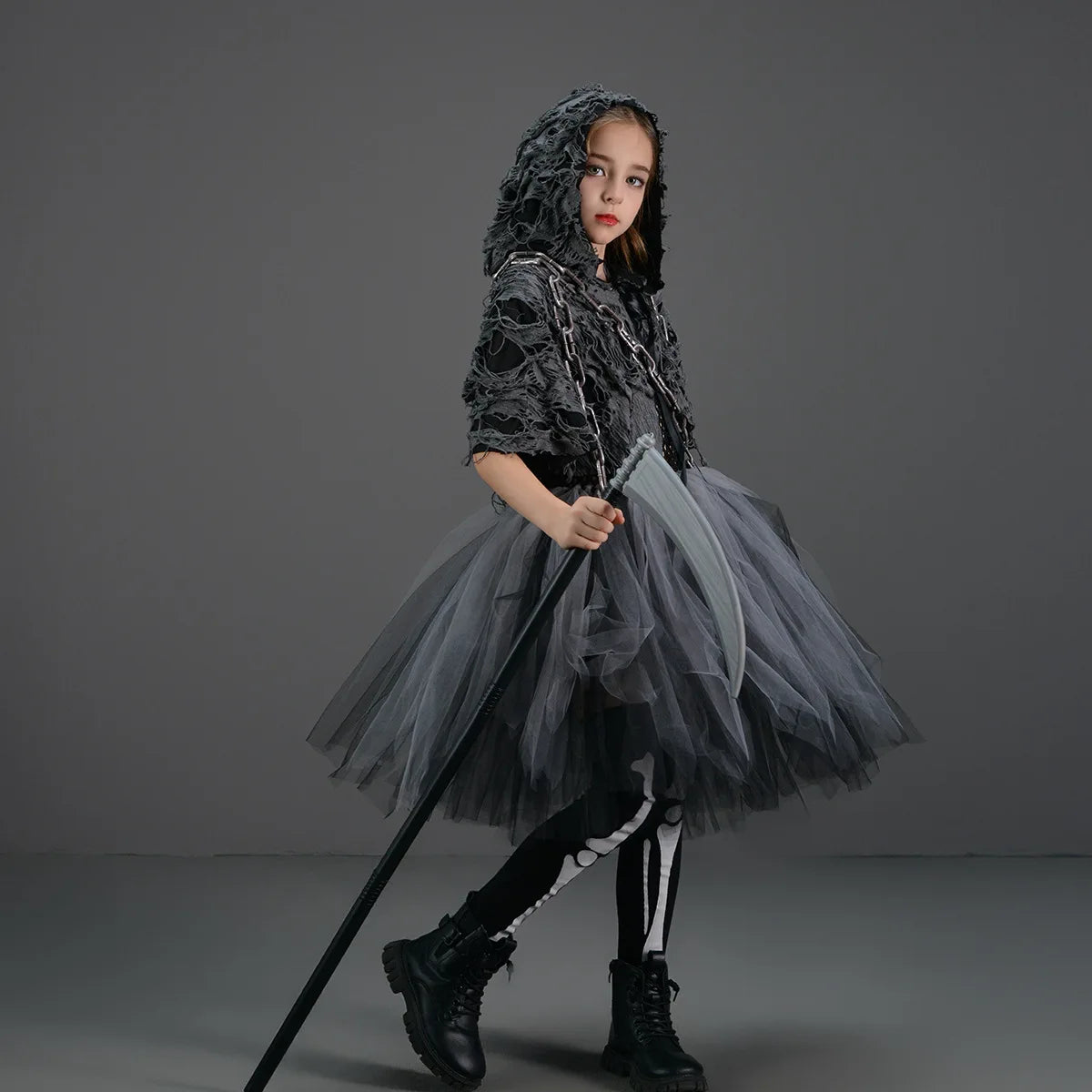 Girls Grim Reaper Black Cloak Costume