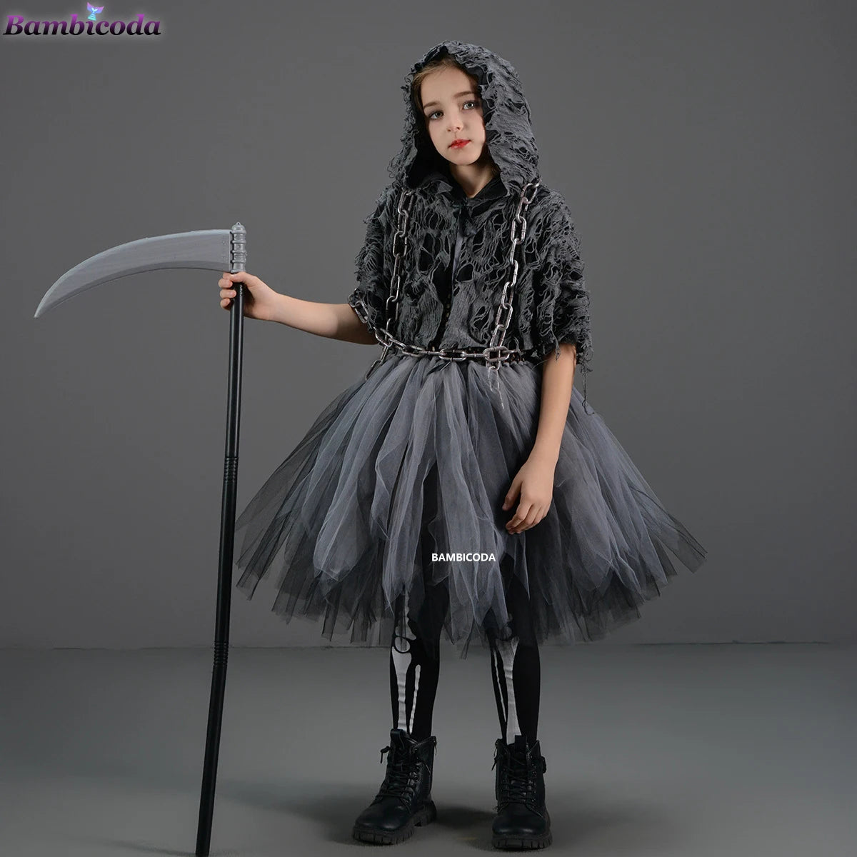 Girls Grim Reaper Black Cloak Costume