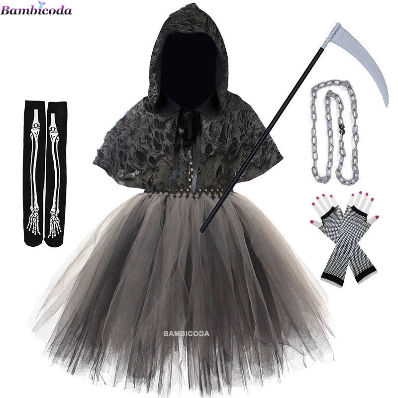 Girls Grim Reaper Black Cloak Costume