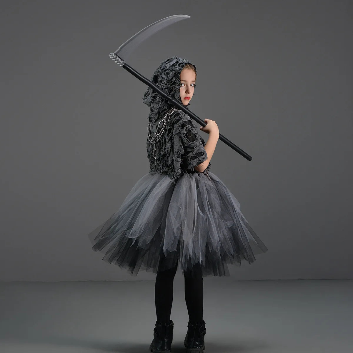 Girls Grim Reaper Black Cloak Costume