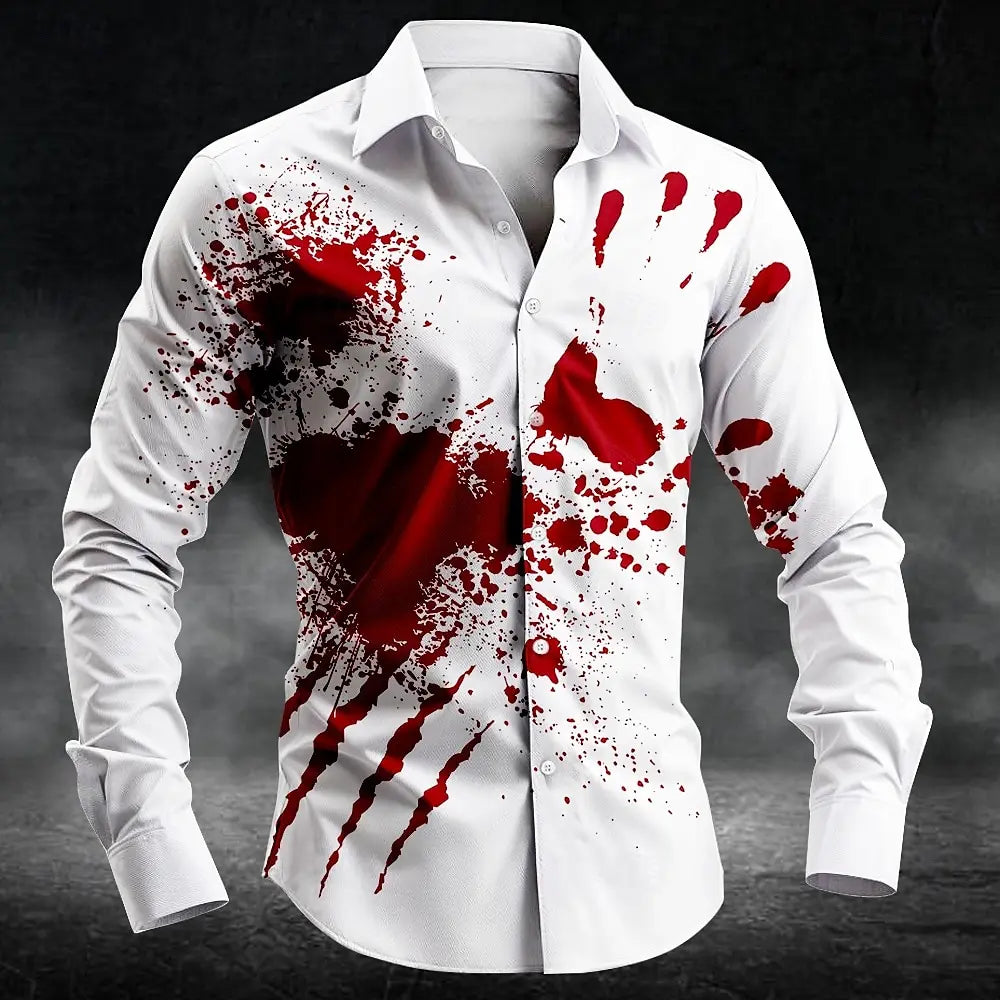 Halloween Men’s Blood Stained Letter Print Gothic Shirt