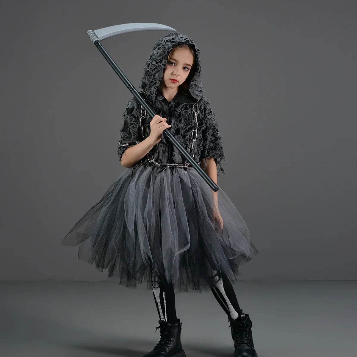 Girls Grim Reaper Black Cloak Costume