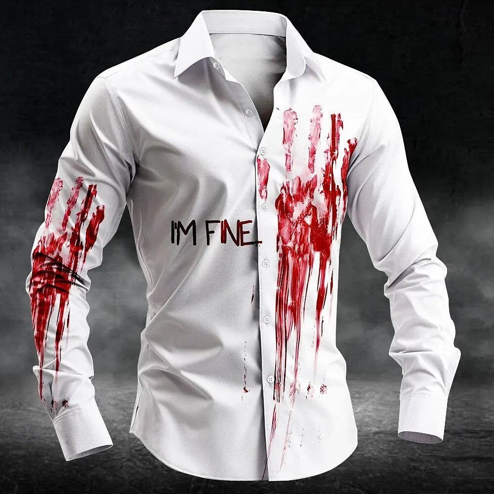 Halloween Men’s Blood Stained Letter Print Gothic Shirt