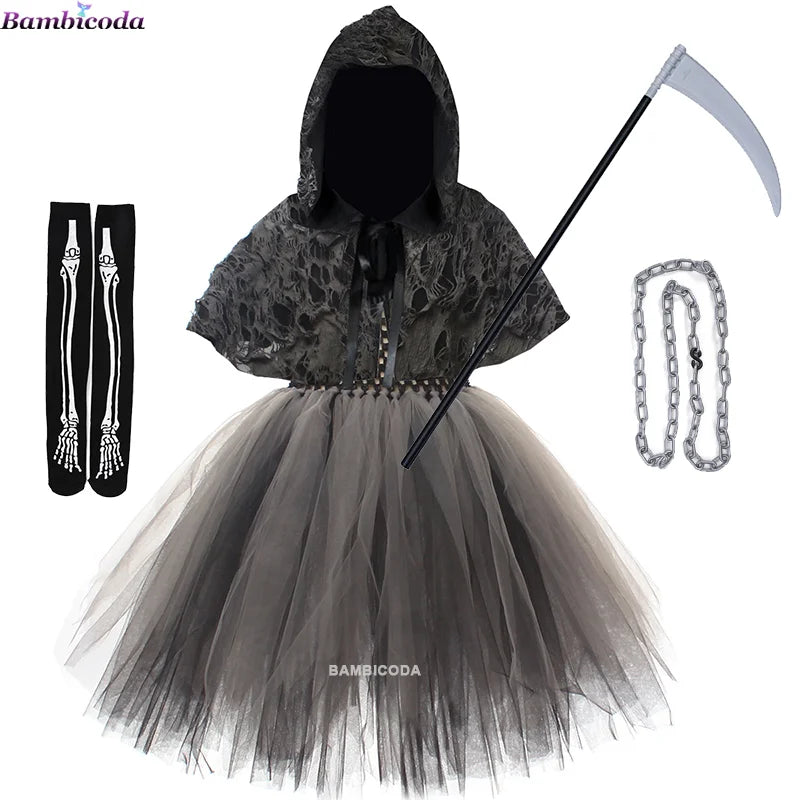 Girls Grim Reaper Black Cloak Costume