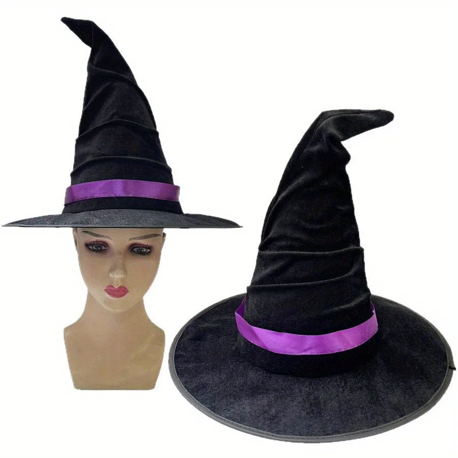 Black Velvet Crumpled Witch Hat – Halloween Costume Accessory