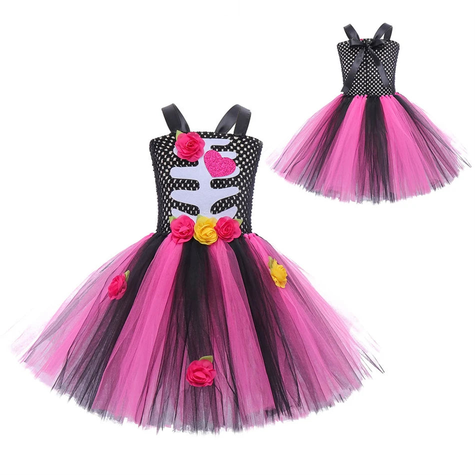 Girls Skeleton Heart Tutu Halloween Costume