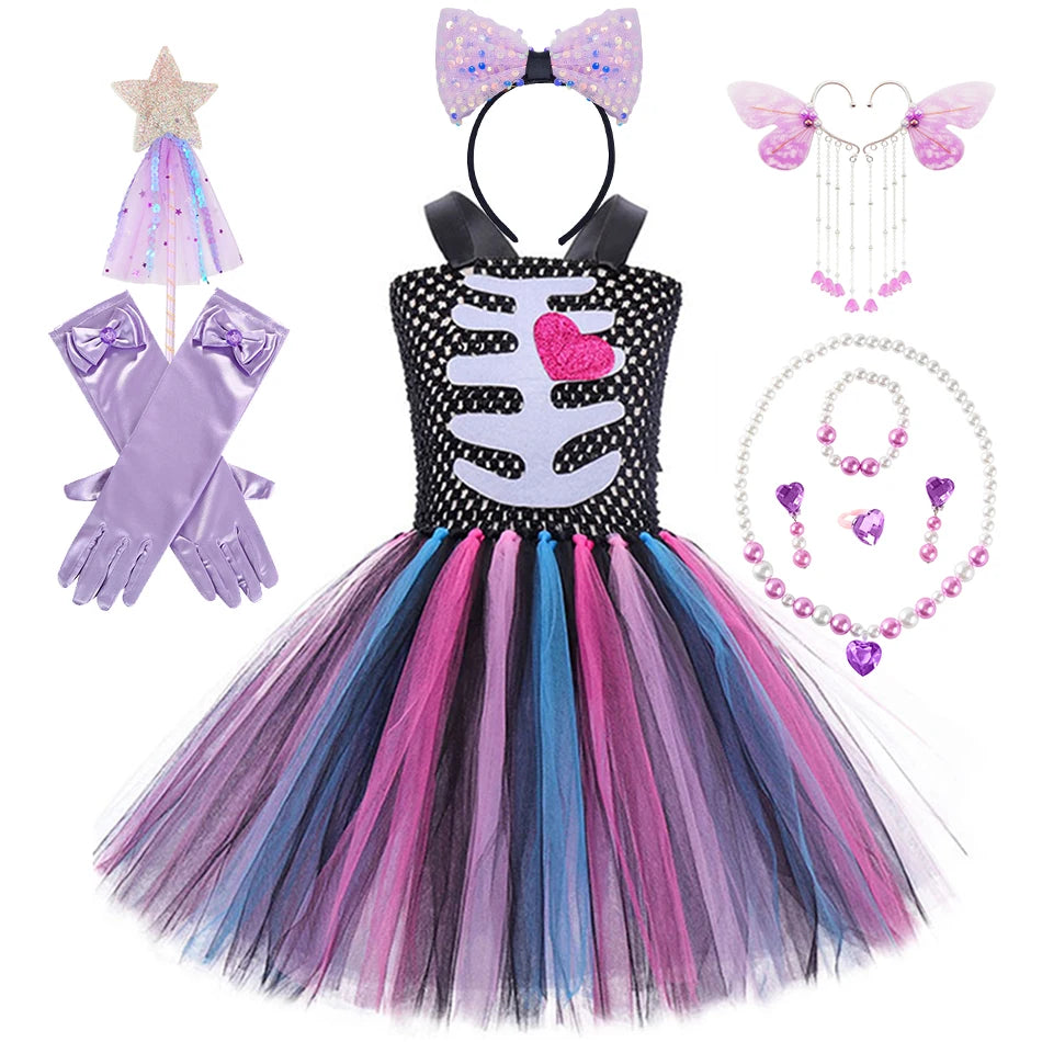 Girls Skeleton Heart Tutu Halloween Costume