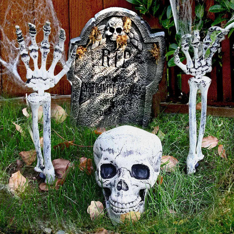 Realistic Skeleton Stakes — Haunted Skull & Hands