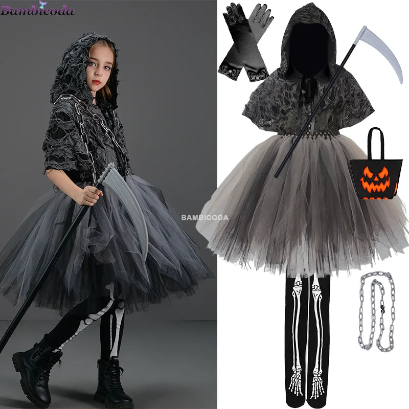 Girls Grim Reaper Black Cloak Costume