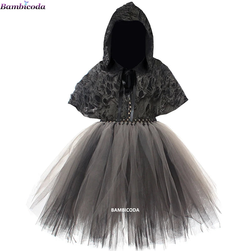 Girls Grim Reaper Black Cloak Costume