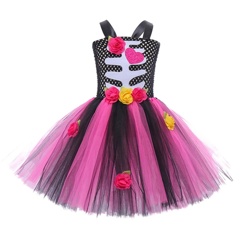 Girls Skeleton Heart Tutu Halloween Costume