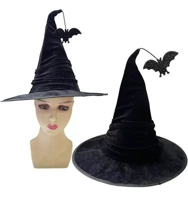 Black Velvet Crumpled Witch Hat – Halloween Costume Accessory