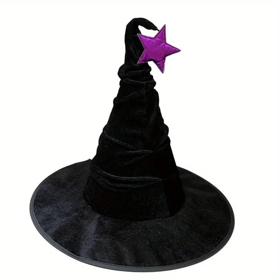 Black Velvet Crumpled Witch Hat – Halloween Costume Accessory