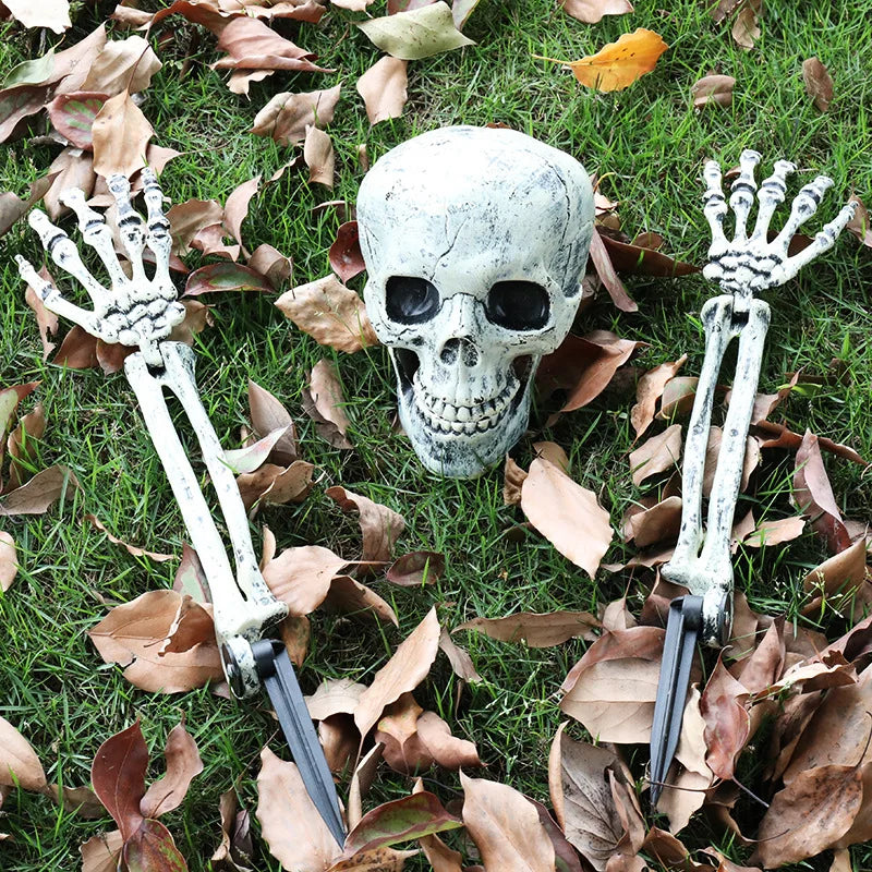 Realistic Skeleton Stakes — Haunted Skull & Hands