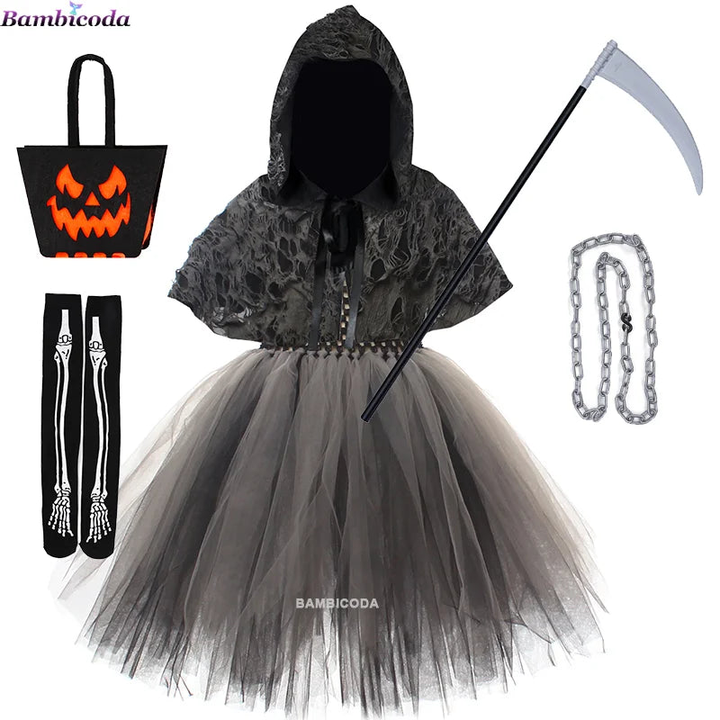 Girls Grim Reaper Black Cloak Costume