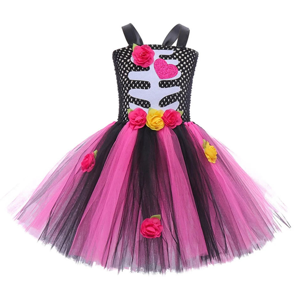 Girls Skeleton Heart Tutu Halloween Costume
