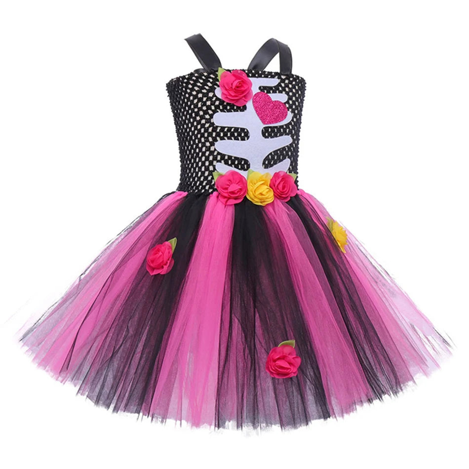 Girls Skeleton Heart Tutu Halloween Costume