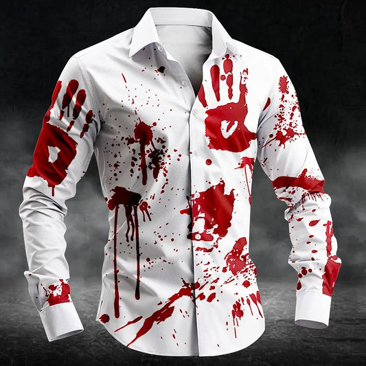 Halloween Men’s Blood Stained Letter Print Gothic Shirt
