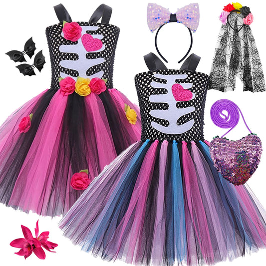 Girls Skeleton Heart Tutu Halloween Costume
