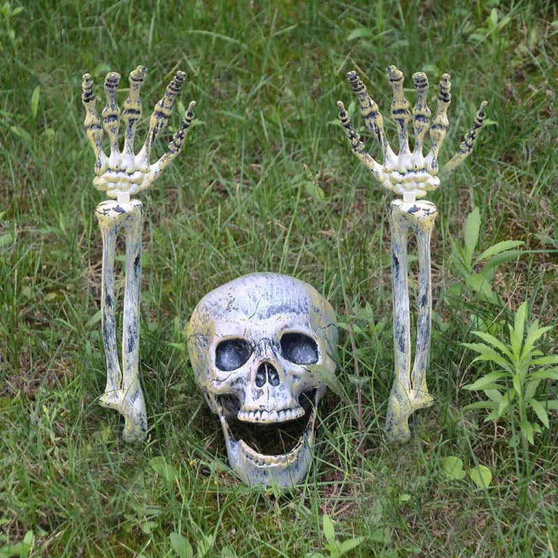 Realistic Skeleton Stakes — Haunted Skull & Hands