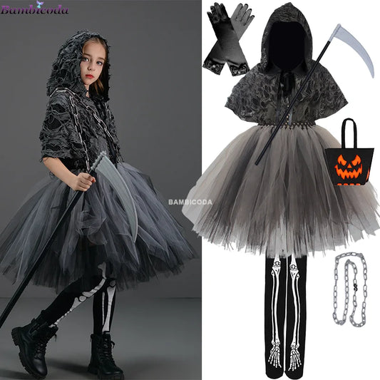 Girls Grim Reaper Black Cloak Costume